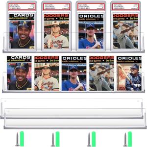 4 Pcs Sports Baseball Card Display Shelf Wall Mount, Each Holds 4 Graded Cards or 5 Trading Cards, Acrylic Display Case Sleeved Compatible with Psa SGC Graded Tradin