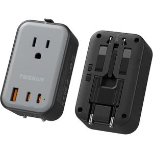 TESSAN Travel Adapter PD 20W, Universal Power Adapter 2 USB C 1 USB A, Ultra Thin International Plug Adaptor Worldwide Outlet for US to European UK Italy Spain New Zealand (Type C G A I), 1 Pack