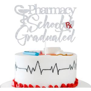 Pharmacy School Graduated Cake Topper, Congrats Pharmacist, Pharmacy School Graduation Party Decorations Silver Glitter