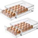 vacane 24 Capacity Egg Holder for Refrigerator Organizer Bins, Clear Egg Storage Container for Fridge Egg Drawer Egg Tray with Non-Slip Pads, Bpa Free Egg Organizer-2 Pack