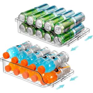 2 Packs Refrigerator Organizers and Storage Width Adjustable Can Organizer for Refrigerator Expandable Soda Can Dispenser for Beer Soda Pop Can Soda Organizer for Fridge Kitchen Pantry Clear