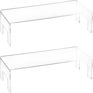 Frcctre 2 Pack Acrylic Display Risers, 12" Lx5 Wx3.3 H Clear 5mm Thick Small Display Risers Stand Acrylic Showcase Fixtures Shelf for Dessert Cupcake Figures Toys Cosmetics Perfume