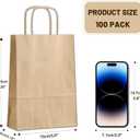 Gift Bags 8.25"X5.9 "X3.15" 100pcs Brown Kraft Paper Bag with Handles for Small Business Christmas Bulk, Wedding, Party Favor, Shopping, Lunch, Halloween Trick-or-Treat Bags