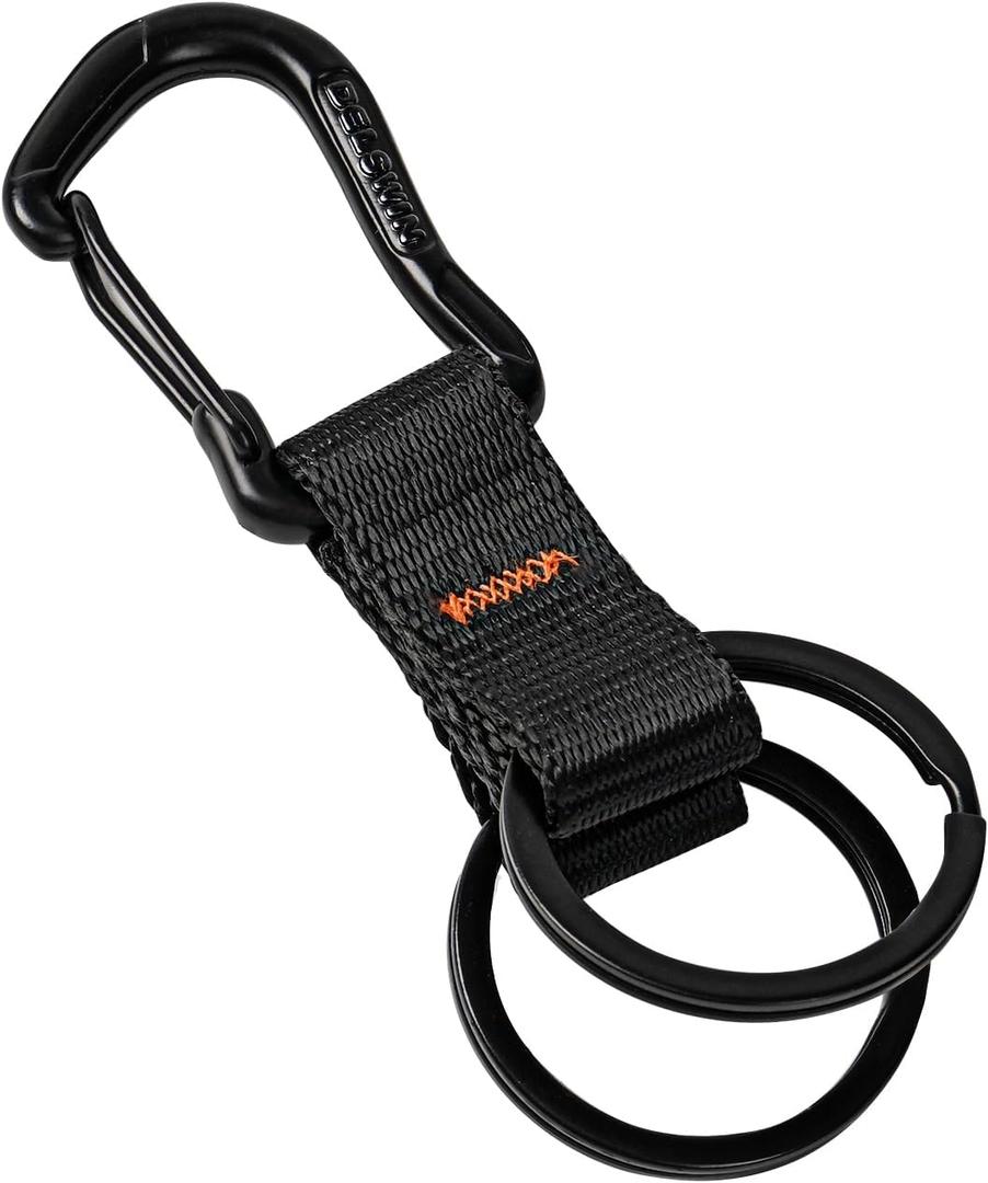 DELSWIN Carabiner Lanyard Keychain, Heavy Duty Key Chains for Car Key with 2 Key Rings, Multifunctional black Keychains for Men and Women