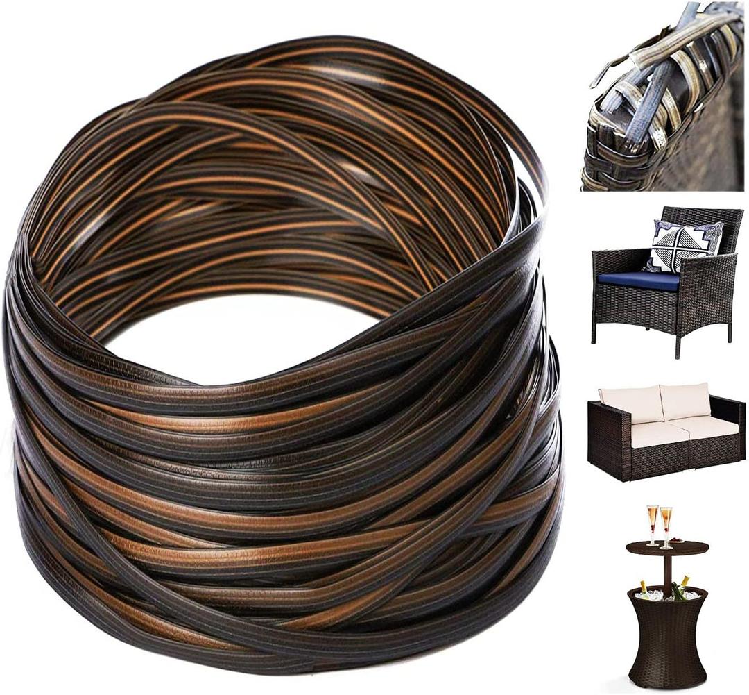 Wicker Repair Material,Synthetic Embossing Rattan Furniture Fix Kit Gradiant Coffee Brown Flat Plastic Weaving Material for Rattan Furniture and Chair Basket Patio Conversation Furtinue-240ft
