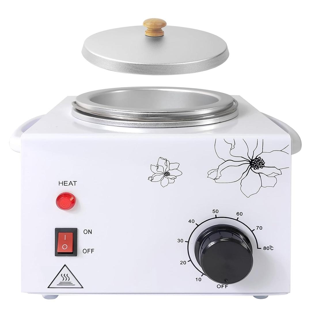 Portable Wax Warmer Machine for Painless Hair Removal, Women Men Professional Wax Heater with Adjustable Temperature Set, 20pcs Sticks (White - Single Pot)