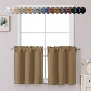 Chyhomenyc Taupe Short Blackout Curtains 24 Inch Length, Small Kitchen Curtain Tier Rod Pocket Half Window Curtains for Bathroom Basement Cabinet Camper RV Bunk, 2 PCS, Each 30" Wx24 L