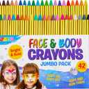 42PCS Face and Body Paint Crayons, Face Painting Kit Safe and Non-Toxic Ultimate Party Pack Including 14 Metallic Colors for Birthday Makeup Party Supplies, Festivals, Gifts for Kids Girls Boys