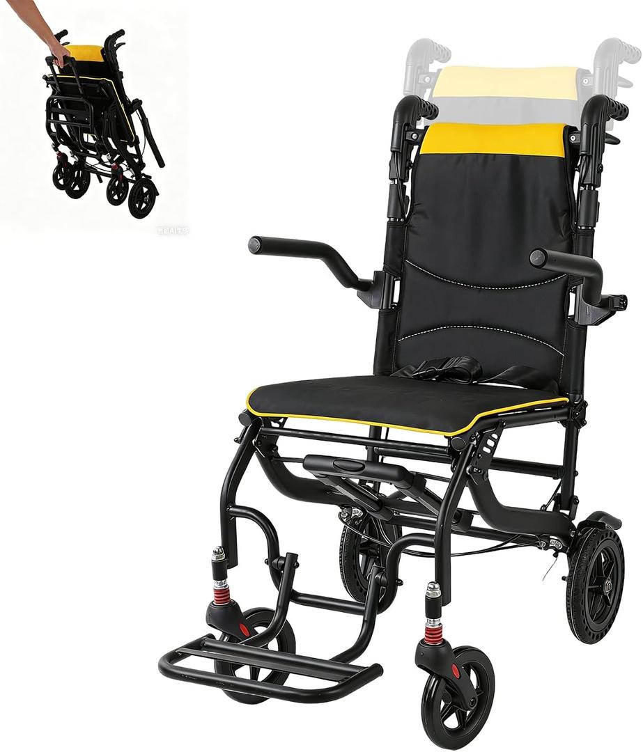 Transport Wheelchairs Lightweight Foldable Only 19lb,Transport Chair with Telescopic Handle,Adjustable Backrest Height,Honeycomb Rear Wheels,Bold Tube,Transport Chair for Seniors, Up to 220lbs