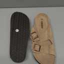 Platform Suede Sandals Soft Cork Footbed Summer Slides with Adjustable Buckle (9.5-10, Apricot)