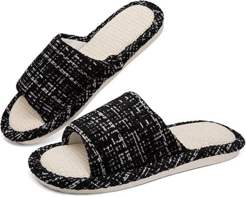 DX Grandway Womens Slippers, Linen Flax House Slippers for Women Men Unisex, Cute Soft Open Toe Summer Bedroom Slides House Shoes Indoor Outdoor Shower Drys fast, Size 36-37