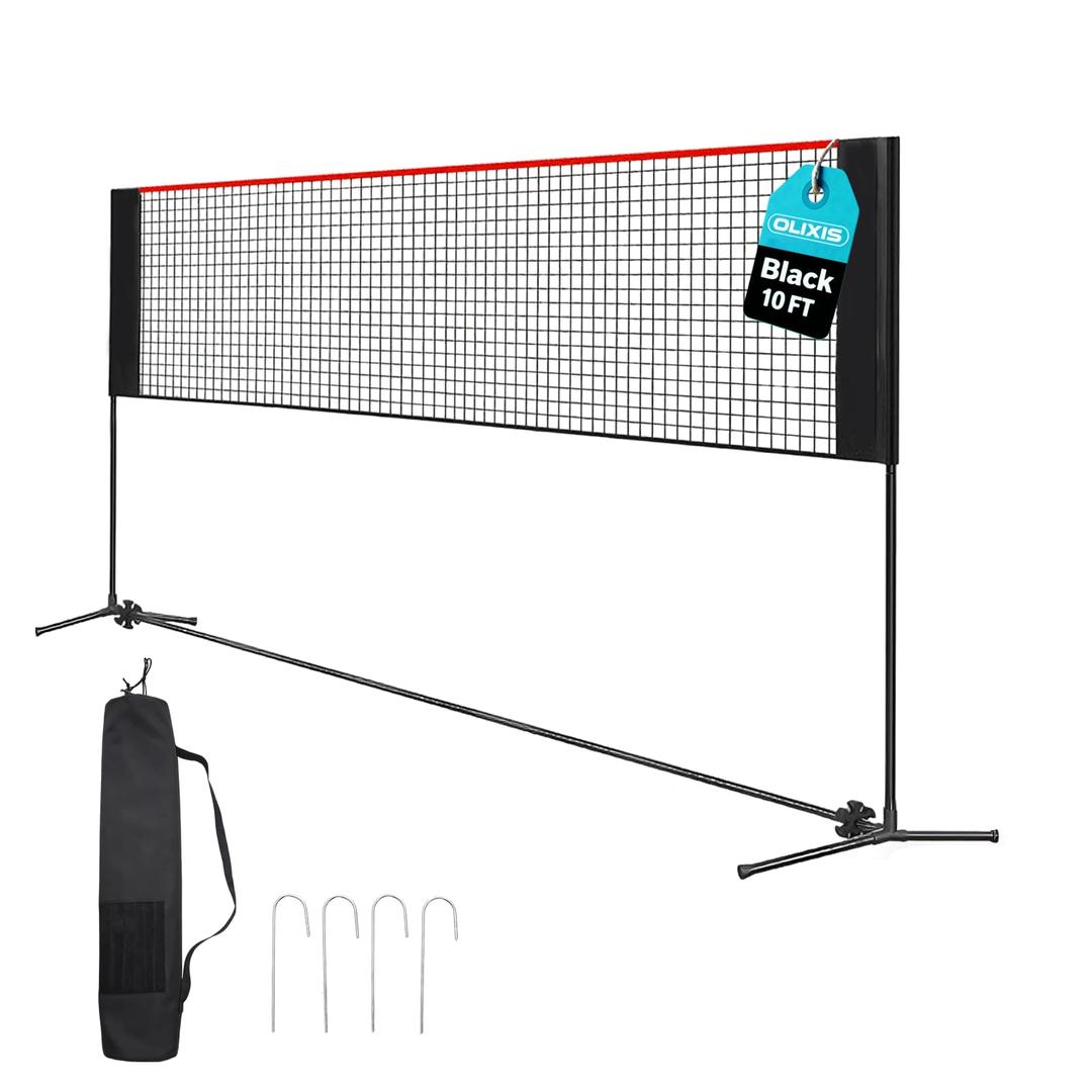 OLIXIS Portable Badminton Net, 2-5 FT Height Adjustable Volleyball Badminton Pickball Net with Carry Bag, Backyard Game Indoor Outdoor Use, 14FT Wide, Red