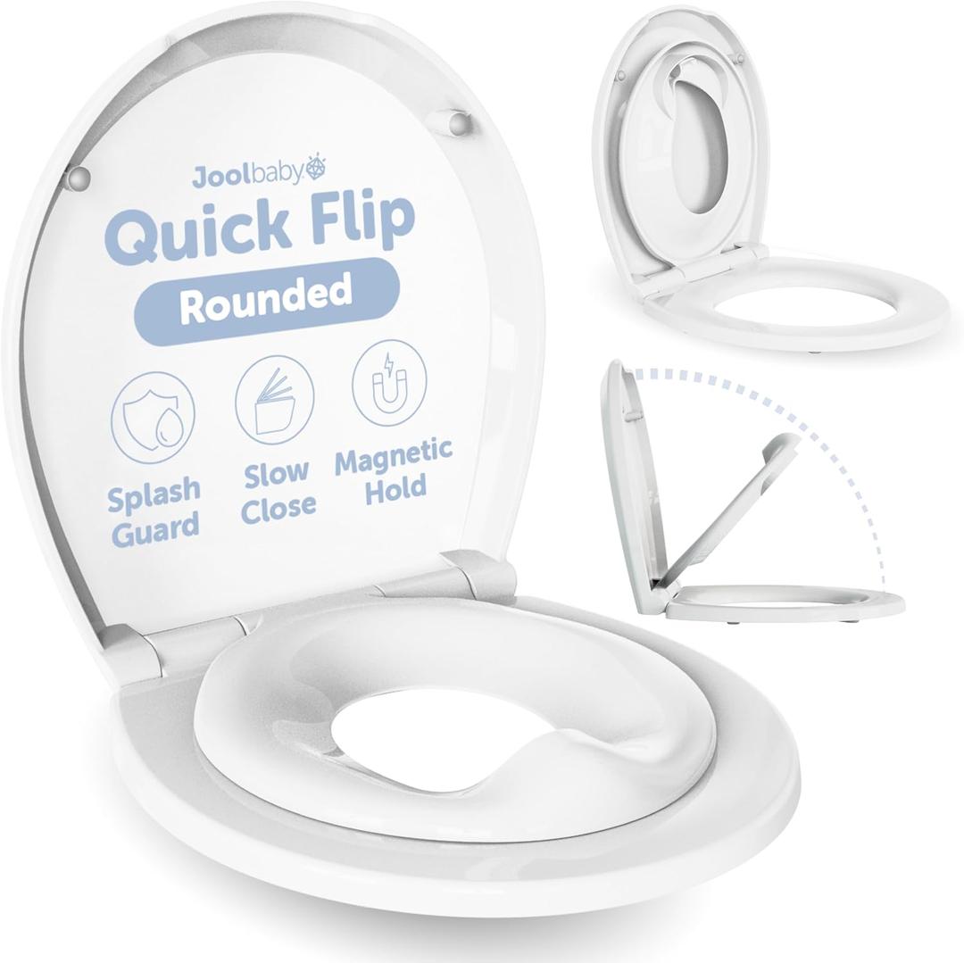 Quick Flip Toilet Seat with Built-In Potty & Splash Guard for Toddler Training, Slow Close - Jool Baby (Round)