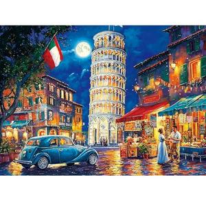 500 Piece Puzzles for Adults,Evening in Pisa Puzzle,Recycled Cardboard Jigsaw Puzzles 500 Pieces for Adult,Challenging Family Activity Great Gift Idea,Italy Street Leaning Tower Puzzles 20.5x15 in