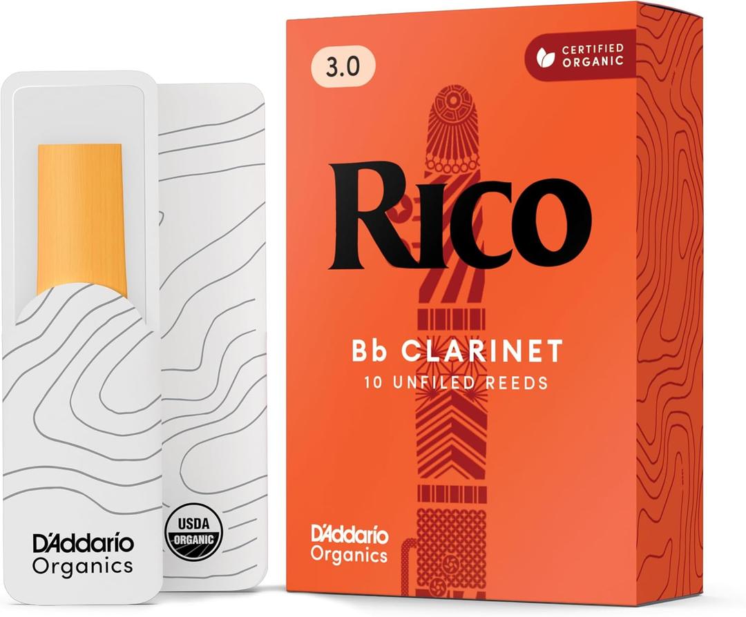 Rico Organic Bb Clarinet Reeds, Strength 3.0, Pack of 10