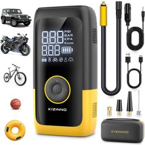 Tire Inflator Portable Air Compressor, Ultra Fast Dual-Cylinder Air Pump for [Pickup & Large Car Tires] with Fine-Tune Mode, Pressure Gauge, 12000mAh&45W Fast Charge fits MPV, SUV, Cars, Motor