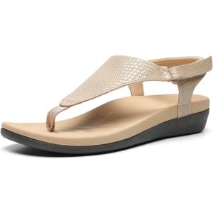 UTENAG Womens Arch Support Sandals Orthotic Adjustable Thong Flip Flops Beige 11