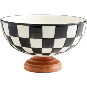 Mud Pie Checkered Pedestal Bowl; 7 1/4" x 11" dia
