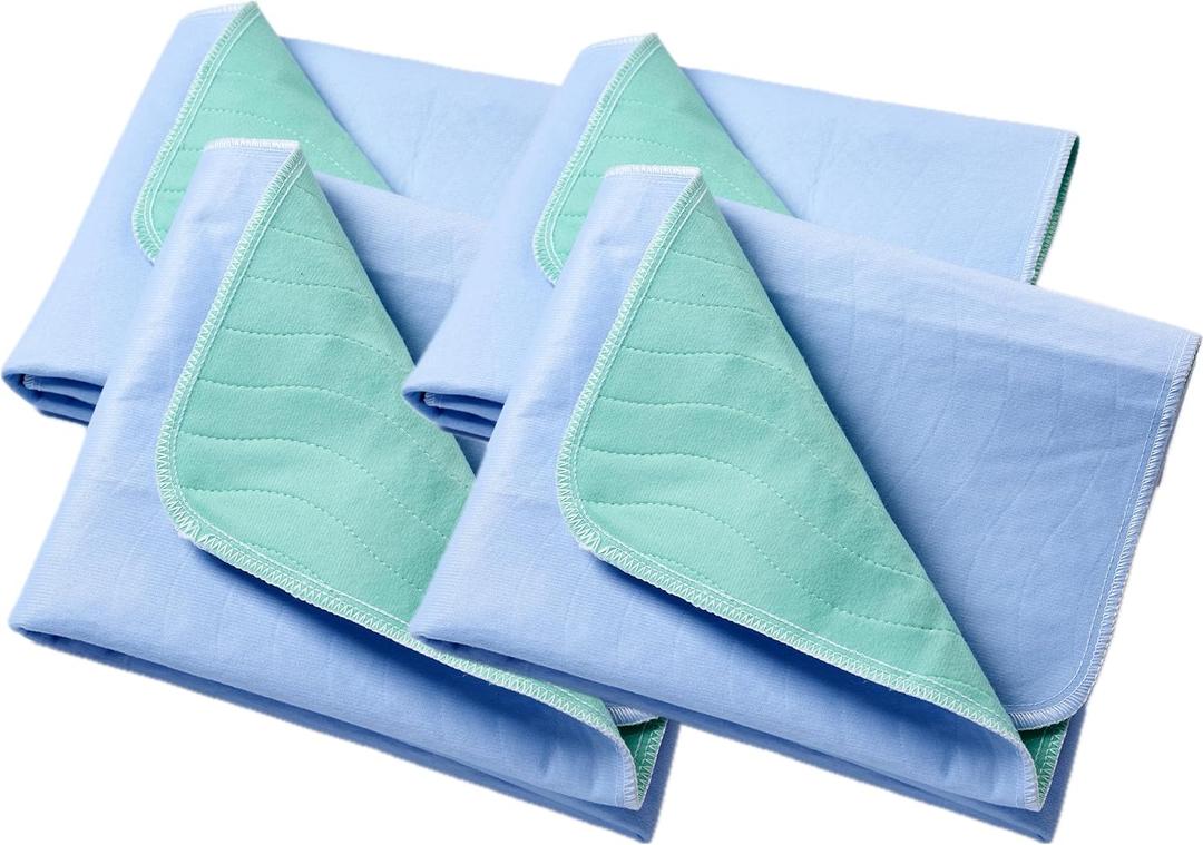 Washable Quick Dry Underpads Incontinence Bed Pads Reusable Waterproof chucks pads Hospital bed pads for Kids Adult Pee Pad for Dog Cat Pet Training 4 Pack 34" x 36"Blue/Green