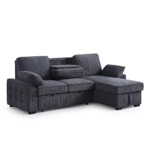 Eafurn 110.2" Modular Sectional Sofa with Reversible Ottoman, Convertible Sleeper Sofa Bed with USB Charging Ports & Cup Holders, Plush Corduroy L-Shaped Couch with Storage Armrest | Pull Out Sofabed, Console