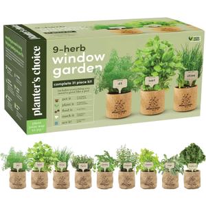Planters' Choice 9 Herb Indoor Window Garden Kit - House Plants Seeds - Best Unique Easter Gift Ideas for Women, Mom, Friend, Her, Birthday, Housewarming, Mother - New Home Kitchen Gifts