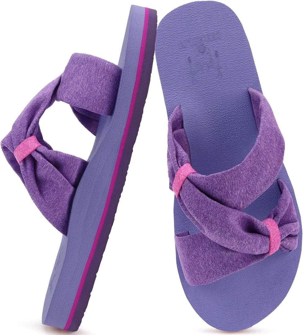 KuaiLu Womens Dressy Bow Sandals Arch Support Yoga Foam Cushion Comfortable Walking Slides Open Toe Summer Beach Indoor Outdoor Slippers