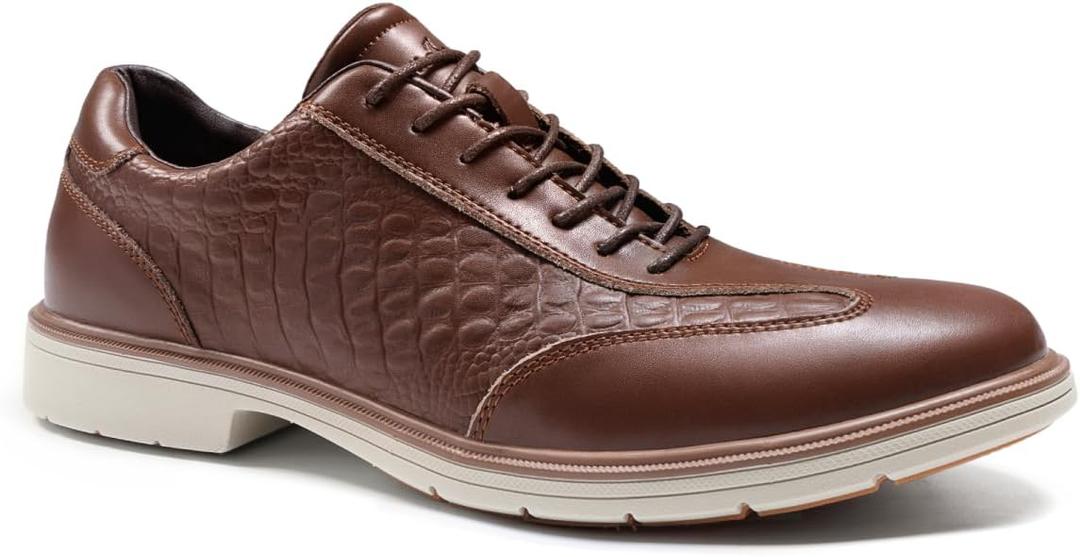 Men's Orthopedic Business Dress Walking Shoes - Comfortable Arch Support Plantar Fasciitis Leather Wingtip Formal Oxford - Flat Feet Casual Cap Toe Tuxedo Patent Sneakers for Foot Heel Pain Relief (8, W2-dark Brown)