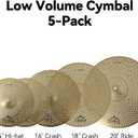 EASTROCK 5 Pieces Low Volume Cymbal Pack with Cymbal Bag and Felts,Golden