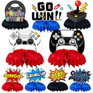 9 PCS Video Game Honeycomb Table Centerpiece Game Party Table Toppers Decorations for Video Game Theme Birthday Party Kids Boys Girls Supplies by Oiuyamn