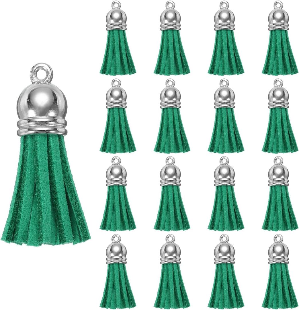 uxcell 200 Pcs Keychain Tassels, Bulk Leather Tassels for Crafts Colored Tassel Pendants for Acrylic Blanks, Earrings, Keychain Bracelets and Jewelry Making, Light Green