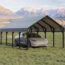 GarveeLife 12x20 ft Metal Carport, Reinforced Frame and Tarp like Roof for All-Weather Use, Permanent Shelter for Bass Boats, Full-Sized Pickup Trucks, and Tractors
