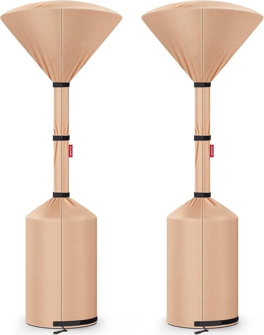 QH.HOME 2 Packs Patio Heater Covers, [2026 Upgraded Tear-Resistant Fabric] Waterproof with Robust Zipper,Dustproof/Wind/Sunlight/Snow-Resistant,(2 Pack-89"H x 33"D x 19"B ,Camel)