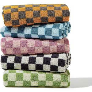 Hand Towels 5 Pack - Cotton Face Towels Soft, Absorbent, and Decorative Checkered Design for Bathroom, Kitchen, Gym, and Spa - 13 x 29 Inches for Any Occasion