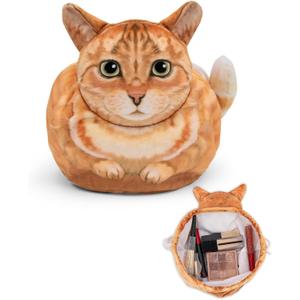 Drawstring Makeup Bag, Cute Cat Travel Makeup Bag Gifts for Women, Large Cosmetic Bag for Women, Makeup Bag Organizer, Makeup Pouch for Purse, Travel Toiletry Bag (Orange Cat)