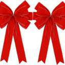 2 Pack Red Christmas Bows Outdoor Decorations,12x20 Large Velvet Wreath Bow with Glitter String Gold Edge for Xmas Tree Topper Home Front Door Decor