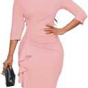 Church Dresses for Women 3/4 Sleeve Bodycon Ruffle Vintage Wear to Work Pencil Midi Dress,M