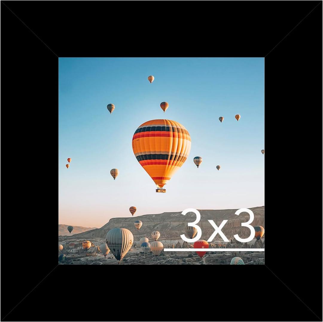 3x3 Picture Frame Black for Tabletop, 3 x 3 Square Photo Frame with Shatter Resistant Plexiglass, Sturdy 3 by 3 Poster Frame, Black