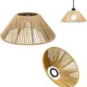 SKIVTGLAMP 2-Packs 9.4" Brown Industrial Metal Lamp Shade Replacement, Twine Natural Bohemian Hollow-carved Designed Rattan Vintage Cover, DIY for Torchiere Pendants Table, Swag Lamp
