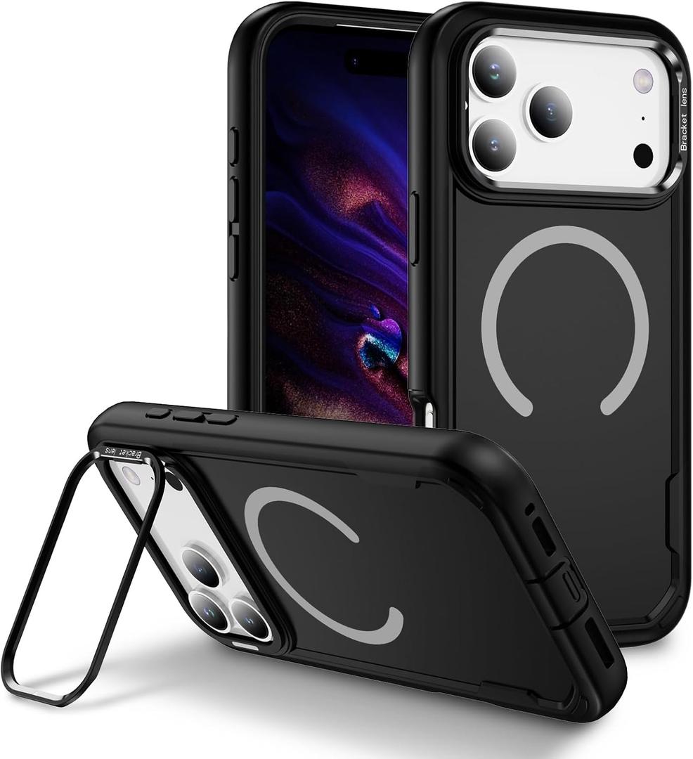 Lunivop Phone Case Compatible with iPhone 17 Pro Max Case [Compatible with Magsafe ] Camera Stand Magnetic Kickstand Military - Grade Heavy Duty Rugged Protection for 17 Pro Max 6.9 '' (Black)
