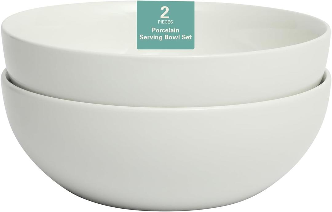 Gibson Home Extra Large Serving Bowls Set of 2-100 oz 10-Inch White Porcelain Salad Bowl Set, Stackable Ceramic Kitchen Bowls, Dishwasher & Microwave Safe