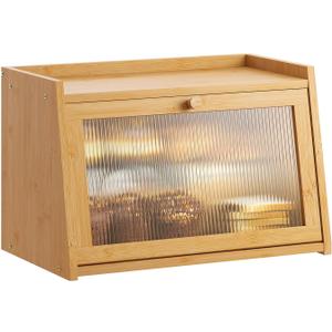 GHWIE Large Bread Box, Easy Access & Cleaning - Bamboo Bread Box for Kitchen Countertop with Acrylic Door (Natural, Medium)