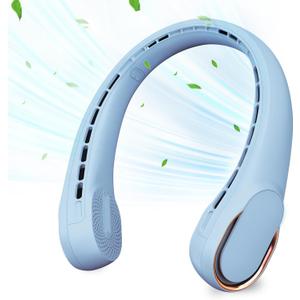 Neck Fan, Bladeless Neck Fan, USB Rechargeable Personal Fan, 4000 mAh Battery Operated Wearable Fan, 3 Speeds Adjustable,Faster Cooling, Ultra Quiet, Suitable for Home, Office, Travel, Sports (Light Blue)