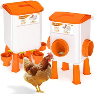 Chicken Feeder and Waterer Set, Chicken Coop Accessories, 3.1 Gallon/24.2 Pounds, Automatic Chick Feeder and Waterer Set No Waste