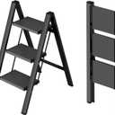 Taranta 3 Step Ladder,Aluminum Lightweight Folding 3 Step Stool with Anti-Slip Wide Pedal,330lbs Capacity Step Ladder for Household,Kitchen,Office - Black