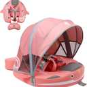 Mambobaby Floats with Canopy &Tail, Non-Inflatable Baby Float for Pool Add Tail Avoid Flip Swim Trainer Baby Floats for Toddler Boys Girls(Narwhal-Pink)