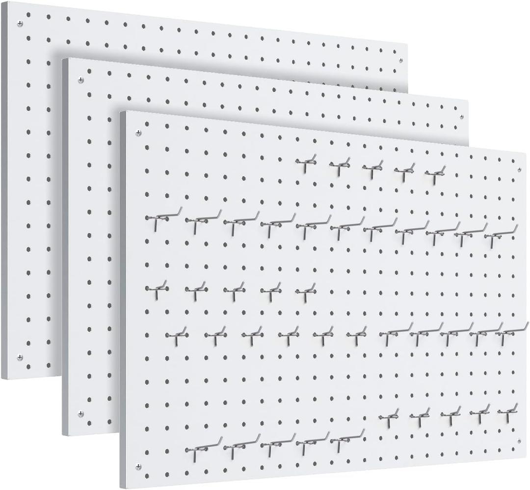Peg Board, 3 Pack Metal Pegboard Panels White Pegboards Wall Organizer with Frame Large Heavy Duty Peg Board with Hooks for Walls Home, Garage Tool Storage, Office, Craft Room, Kitchen 2416