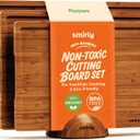 SMIRLY Bamboo Cutting board for Kitchen - Wood Cutting Boards for Meal Prep, Serving, Charcuterie - Kitchen Gadgets, House Warming Gifts - Wooden Chopping Board Set of 3 with Holder - Brown Bamboo