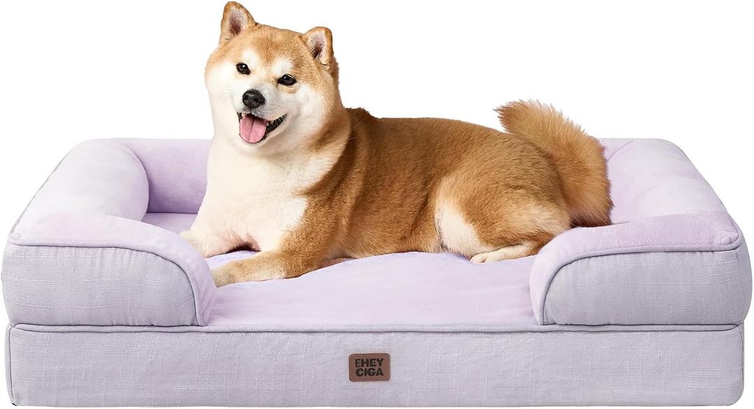EHEYCIGA Orthopedic Dog Beds Large Sized Dog, Waterproof Memory Foam Pet Bed with Sides, Non-Slip Bottom Large Pet Bed with Washable Removable Cover, Lilac (36.0"L x 27.0"W x 6.5"Th)