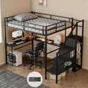 Metal Full Size Loft Bed with L-Shaped Gaming Desk & Storage Staircase
Loft Bed Full Size with LED Light, Charging Station, Storage Steps, Wardrob and Convertible Staircase for Teen/Adult Bedroom