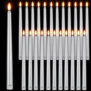 Macarrie 24 Packs Flameless Taper Candles Battery Operated 11 Inch Long Candle Light LED Flameless Candlesticks Fake Candles Flickering Tapered Candles for Wedding, Christmas(Silver)